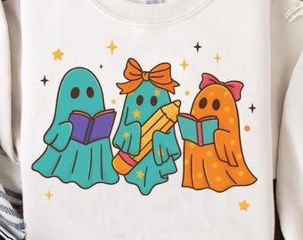Halloween Teacher Png, Coquette Bow Pencil Png, Ghost Teacher Png, Halloween Shirt png, Cute Ghost Design, Sublimation png