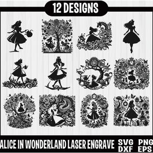 Alice im Wunderland Laser Gravur Dateien svg png dxf eps pdf | Grafik-Design Cut Print Dye sub gravieren Cnc-Dateien Kommerzielle Nutzung
