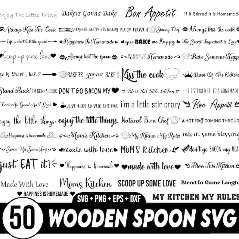 Spoon Text Spoon Handle SVG Bundle, Wooden Spoon Svg Bundle, Funny Kitchen Quotes ...