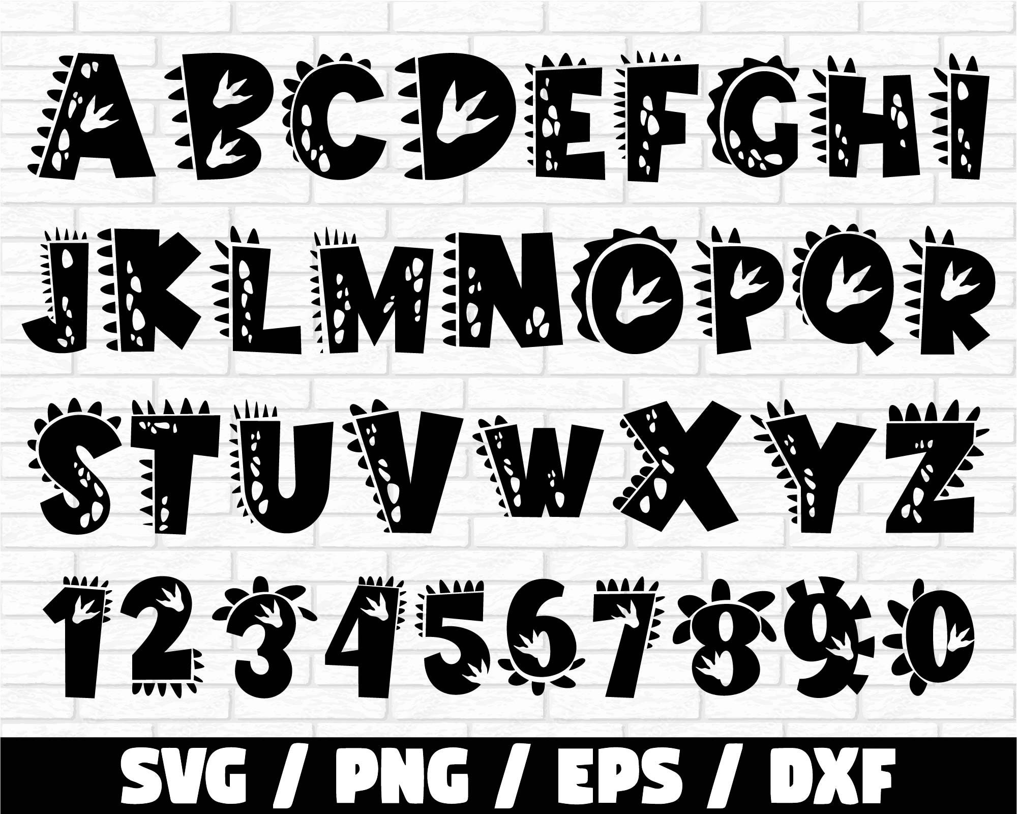 FUENTE DINOSAURIO SVG, Alfabeto de dinosaurio Svg, Números de dinosaurio Svg, Archivos de corte de dinosaurio Svg para Cricut, Alfabeto de dinosaurios para niños, Cumpleaños de dinosaurios