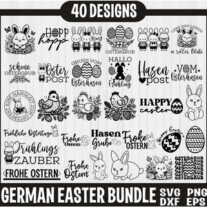 Tysk påskplotter Svg-paket, Digi-stämpel Glad påsk, påskpyssel, Ostern, påskdesign, tyska ordspråk roliga, Glad påsk
