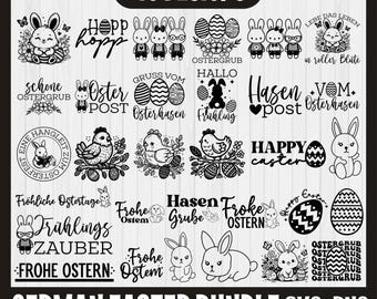 German Easter Plotter Svg Bundle, Digi stamp Happy Easter, Easter Craft, Ostern, Easter Design, German Sayings Funny, Happy Easter
