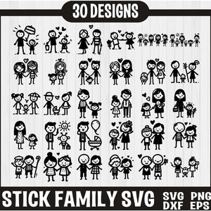 Bundle SVG famille Stick, fichiers coupés famille Stick, Stick Figure Svg, clipart famille Stick, Stick People SVG, svg date de Stick, svg art en ligne