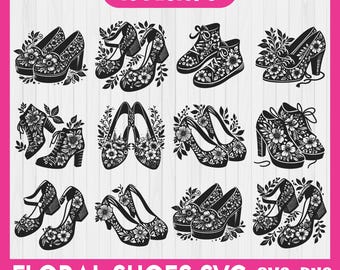 Floral Shoes svg Bundle, High Heels Svg, Floral High Heels svg, Beauty Glamour Svg, Womens Shoes SVG, Flowers High Heels SVG