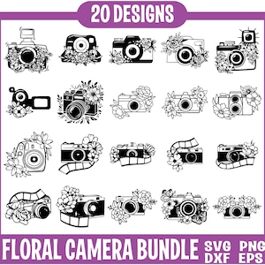 Florales Kamera SVG Bundle, KAMERA SVG, Florales Kamera SVG, Kamera Clipart, Kamera Cut Dateien für Cricut, Fotograf Shirt SVG