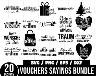 Voucher SVG Bundle, Birthday Sayings German, German Thank you Sayings SVG, Label Lettering, Plotterdatei German Lettering