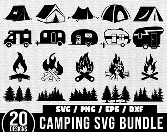 Camping SVG Bundle, Camping Silhouette, Camping Clipart, Camper Svg, Campfire Svg, Adventure Svg, Camping Tent Svg, Camp SVG