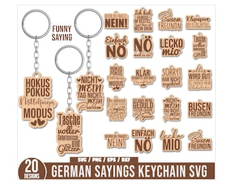 Paquete de llaveros SVG con refranes alemanes, Busenfreundin SVG, Bolsa de yute con refranes, Refranes divertidos SVG, Grabado sarcástico, Grabado láser