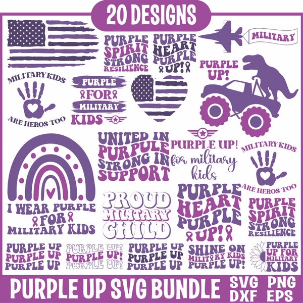 Purple Up For Military Kids Svg Bundle, Purple Up SVG, Patriotic Military Svg, Military Family Svg, Proud Of Military Children Svg, Flag Svg