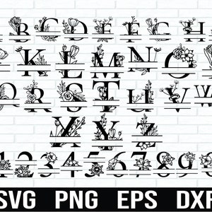 Floral split Alphabet And Numbers Svg, Floral Monogram Alphabet, Split Monogram SVG, clipart, alphabet flower monogram