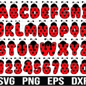 Alfabeto e numeri coccinella in formato SVG, clipart lettere amore bug, lettere coccinella png, alfabeto coccinella SVG, coccinella SVG, coccinella png