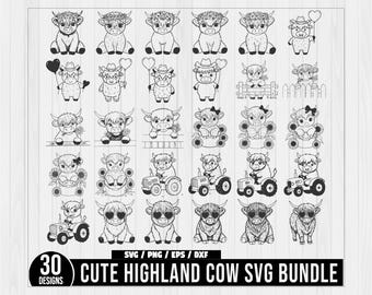 Paquete SVG de vaca de las Tierras Altas, vaca bebé PNG, vaca bebé SVG, vaca PNG, Cricut, imágenes prediseñadas, archivos de corte, imágenes prediseñadas de vaca floral, archivos de corte de animales de granja