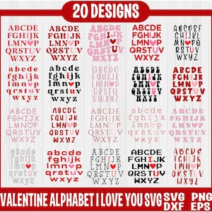 Ensemble Svg Saint-Valentin, Svg de l'alphabet je t'aime, Svg coeur, amour Svg, je t'aime SVG, Svg de chemise de la Saint-Valentin, amour alphabet Svg, je t'aime