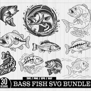 Bundle SVG achigan, Clipart poisson achigan, pêche Svg, achigan à grande bouche, bar sautant, vecteur de l'achigan, lot de bar, achigan à grande bouche