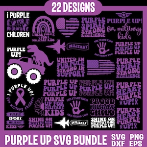 Purple Up For Military Kids SVG Bundle, Purple Up SVG, Patriotisches Militärsvg, Militärfamiliensvg, Stolz auf Militärkinder SVG, Flaggensvg