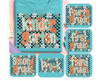 Preppy Floral Back to School PNG Bundle, Girly Checkered Sublimation, Pre-K Kindergarten 1st Grade Png, Floral Teacher First Day of School