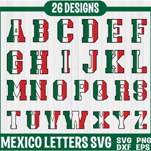 Mexiko Schrift SVG, Mexiko Flagge Buchstabe SVG, Mexiko Schrift png, Mexiko Flagge png, Mexikanische Flagge Alphabet Clipart, Mexiko Alphabet