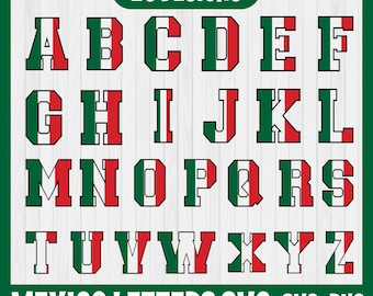 Mexiko Schrift SVG, Mexiko Flagge Buchstabe SVG, Mexiko Schrift png, Mexiko Flagge png, Mexikanische Flagge Alphabet Clipart, Mexiko Alphabet