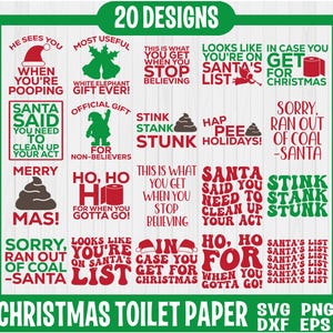 Pacchetto SVG di carta igienica di Natale, Pacchetto SVG di cartello del bagno, Divertente arte digitale di Natale, SVG di Natale, Divertente rotolo di carta igienica SVG