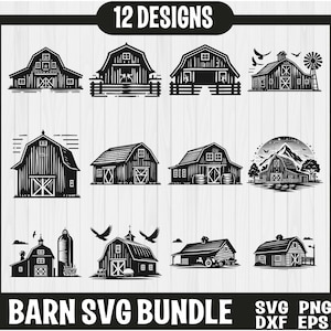 Barn SVG, Barn Cut Files, Barn Silhouette, Barn Clipart, Rustic Barn Design Svg, Farm Silhouette, Farm Scene SVG, farm house vector