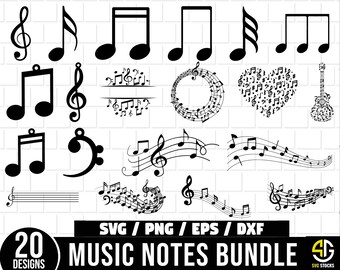 音楽ノート SVG バンドル、ギター ノート SVG、音楽ノート クリップアート、音楽記号 SVG、音楽愛好家 SVG、音符ダンス SVG、音楽ノート Png
