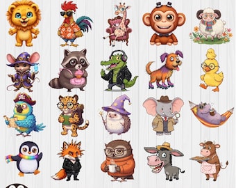 Whimsical Animals Clipart Bundle, Woodland Animals, Safari Animals Clipart, Funny Cute Animal, Quirky Animals Clipart, Funny Safari Clipart