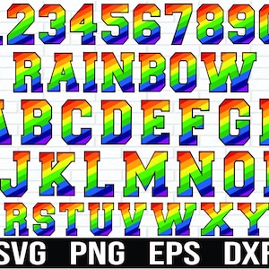 Pacote Svg de alfabeto e números do arco-íris, fonte SVG do arco-íris, alfabeto do arco-íris Svg, números do arco-íris svg, arquivos de corte para cricut e silhueta