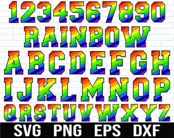 Rainbow Alphabet and Numbers Svg Bundle, Rainbow font SVG, rainbow alphabet Svg, rainbow Numbers svg, cut files for cricut and silhouette