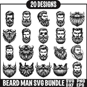 Baard Man SVG bundel, baard Man SVG, baarden SVG, baard SVG, baard clipart, baard gezicht clipart, baard man gezicht SVG