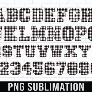 Buffalo Plaid Alphabet and Number png bundle, Plaid Letters PNG, Black and White Plaid, Sublimation Designs, doodle letters