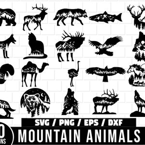 Bergtiere SVG, Bär SVG, Elch SVG, Wolf SVG, Hirsch SVG, Wildtiere SVG, Camping SVG, Outdoors SVG, Hund svg