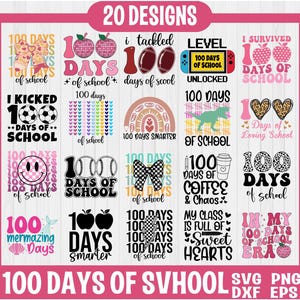 Pacchetto SVG 100 giorni di scuola, Ritorno a scuola svg, Buoni 100 giorni di scuola, 100 giorni più luminosi Svg, Maglietta della scuola SVG, 100 giorni di scuola png