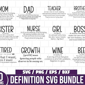 Bundle SVG définition, définition drôle de SVG, définition de maman, définition de papa, définition de frère, définition de soeur, ensemble de SVG de décoration d'intérieur