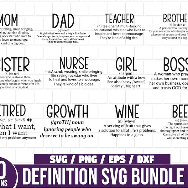 Definition SVG Bundle, Funny Definition SVG, Mom Definition, Dad Definition, brother Definition, Sister Definition, Home Decor SVG Bundle