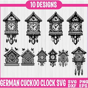 Paquete SVG de reloj de cuco alemán, reloj de cuco, reloj retro SVG, reloj SVG, tiempo SVG, reloj SVG, SVG antiguo, SVG vintage, archivos de corte de reloj retro