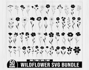 Wildflowers SVG Bundle, Flower laser cut files SVG, flower SVG, floral svg, botanical svg, flower clipart, bouquet svg, Flower clipart Svg