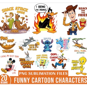 Funny Characters Cartoon png, Funny Cartoon Characters Png Bundle, Hilarious Cartoon Quotes Png, Cartoon Humor Designs, Funny Characters