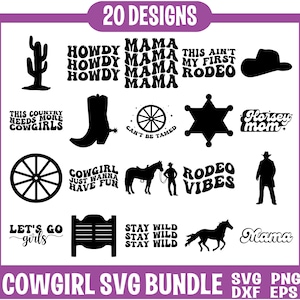 Cowgirl SVG Bundle, Cowgirl Boots Svg, Cowgirl Hat Svg, Let&#39;s Go Girls Svg, Cowgirl Quotes svg, Country girl Svg, Cowgirl Svg, Western Svg