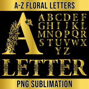 Letras de borboleta floral dourada png, letra de monograma A-Z, alfabeto floral png, letra floral png, alfabeto floral rosa, moldura de monograma png