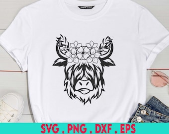 Highland Cow SVG bundle, Highland Cow with Flowers svg, Floral Cow Head SVG, Cow Face svg, Highland Cow Template SVG, Cow with Flowers png