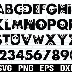 Schädel Buchstaben und Zahl SVG-Bundle, Skull Bones Zahl Buchstabe Alphabet SVG-Schnittdatei Cricut Clipart, Halloween-Svg-Svg-Dateien Für Cricut