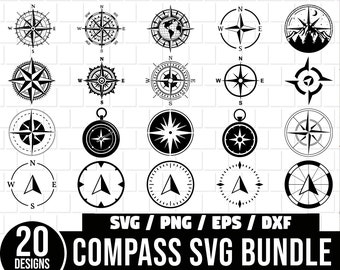 Ensemble boussole SVG, ensemble de collection boussole, boussole SVG, boussole nautique, clipart boussole, silhouette boussole, boussole vintage