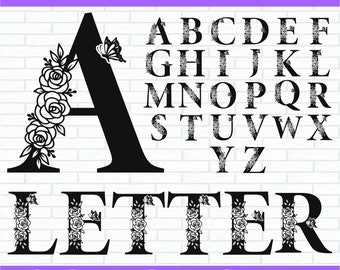 Lettere farfalla floreale in formato Svg, lettera monogramma A-Z, alfabeto floreale in formato Svg, lettera floreale in formato Svg, alfabeto floreale rosa, cornice monogramma in formato Svg