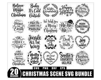 Christmas scene svg bundle, Christmas Ornaments SVG Bundle, Winter SVG, Christmas SVG, Merry Christmas svg, Believe svg, Round ornament svg