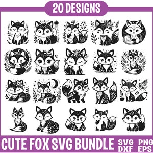 Bundle SVG renard mignon, renard Kawaii, clipart bébé renard, Svg animal des bois, renard mignon Svg, fichiers SVG pour Cricut