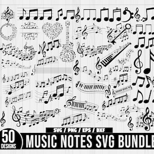 Muzieknoten Svg-bundel, muzieknoten Clipart, muzieknoten gesneden bestanden voor Cricut, muziekleraar Svg, muzieknoten vectoren, muzieksleutel Svg