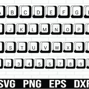 Boutons de clavier d'ordinateur caractères SVG police, police des touches du clavier, police faite de touches du clavier, Silhouette, Cricut Alphabet Svg