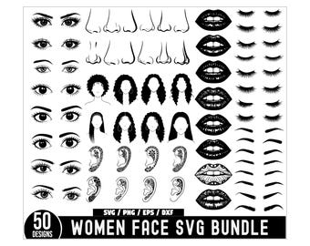 Woman Face SVG Bundle, Face svg, Girl Face svg, Eyes svg, oman svg, Woman Head svg, Eyelashes svg, Lips svg, Mascara Eyes svg