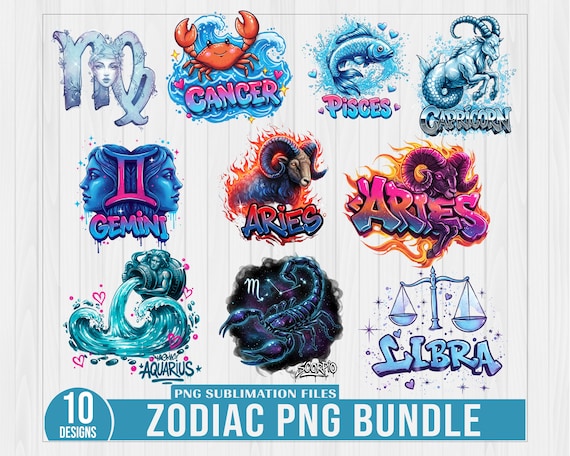 Zodiac png Bundle, Zodiac Sublimation Design, Horoscope png, horoscope bundle png, animated zodiac png, Horoscope png