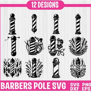 Barbers Pole SVG Bundle | Barber Light Svg | Hairdresser Svg | Barbershop Salon | Barber Pole Icon | Barbering | Eps | Dxf | Png | Cut file